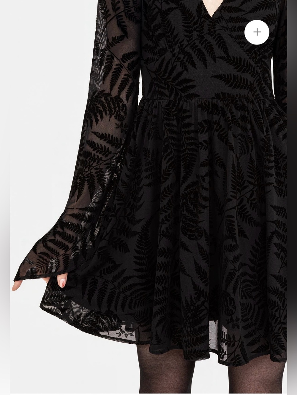 NWT Disturbia Lunafern Fern Leaf Flocked Mesh Flute Sleeve Black Mini Dress Sz 6 - Picture 2 of 13